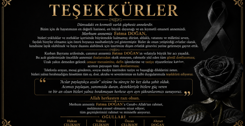 Başkanımız Hakan ÇELİKSOY’dan Taziye Teşekkür Mesajı